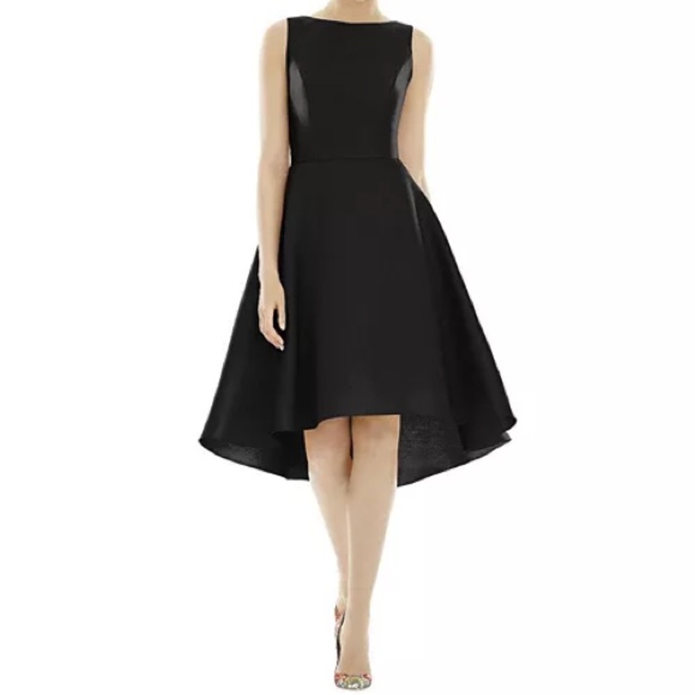 BATEAU NECK SATIN HIGH LOW COCKTAIL DRESS